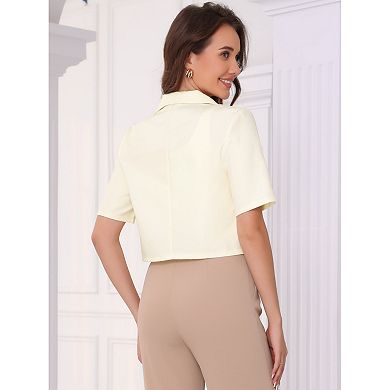 Cropped Blazer for Women's Business Casual Short Sleeve One Button Work Suit Jacket