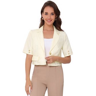 Cropped Blazer for Women's Business Casual Short Sleeve One Button Work Suit Jacket