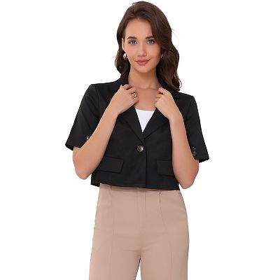 Cropped Blazer for Women's Business Casual Short Sleeve One Button