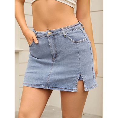 Women's Jean Skort High Waisted A-Line Stretch Side Slit Mini Denim Skirts