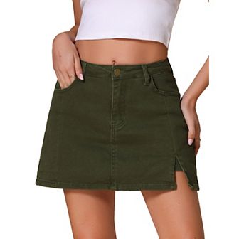 Women's Jean Skort High Waisted A-Line Stretch Side Slit Mini Denim Skirts