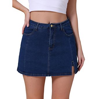 Women's Jean Skort High Waisted A-Line Stretch Side Slit Mini Denim Skirts
