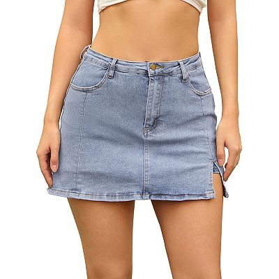 Women's Jean Skort High Waisted A-Line Stretch Side Slit Mini