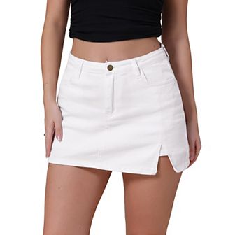 Women's Jean Skort High Waisted A-Line Stretch Side Slit Mini Denim Skirts