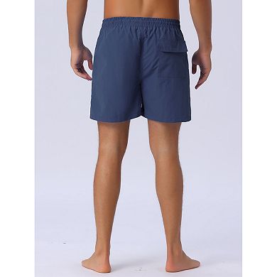 Men's Solid Summer Drawstring Waist Mesh Liner Back Pocket Swim Shorts