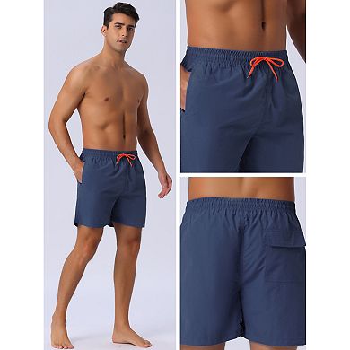 Men's Solid Summer Drawstring Waist Mesh Liner Back Pocket Swim Shorts