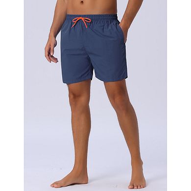 Men's Solid Summer Drawstring Waist Mesh Liner Back Pocket Swim Shorts