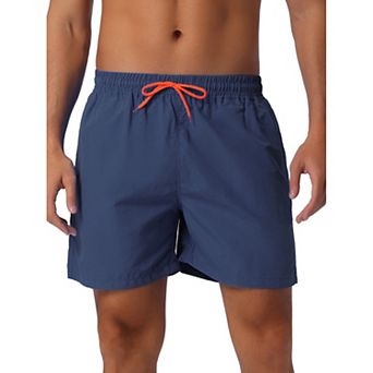 Men's Solid Summer Drawstring Waist Mesh Liner Back Pocket Swim Shorts