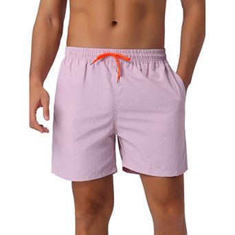 Men's Solid Summer Drawstring Waist Mesh Liner Back Pocket Swim Shorts