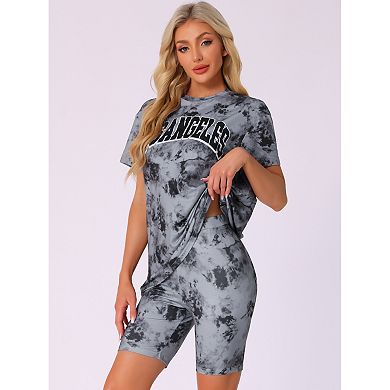 Women's Tie Dye Lounge Set Outfits Biker Shorts Sets Loungewear