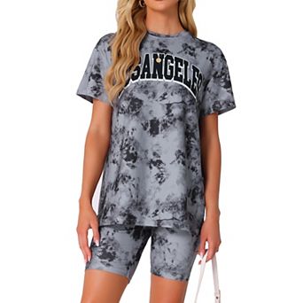 Women's Tie Dye Lounge Set Outfits Biker Shorts Sets Loungewear