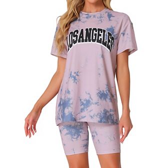 Women's Tie Dye Lounge Set Outfits Biker Shorts Sets Loungewear