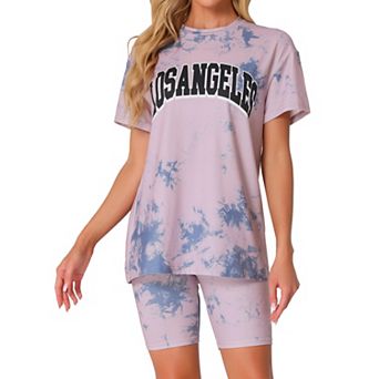 Women's Tie Dye Lounge Set Outfits Biker Shorts Sets Loungewear