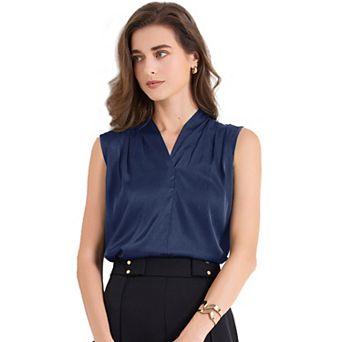 Women's Silk Satin Tank Top V Neck Sleeveless Ruched Blouse Summer Basic Tank Shirt