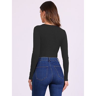 Bodysuit for Women Ribbed Knit Cutout Front Long Sleeve Crew Neck Bodycon Leotard Tops