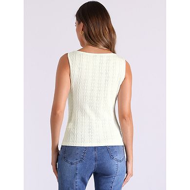 Textured Tank Top for Women's Knit Sleeveless Round Neck Fitted Basic Top