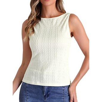 Textured Tank Top for Women's Knit Sleeveless Round Neck Fitted Basic Top