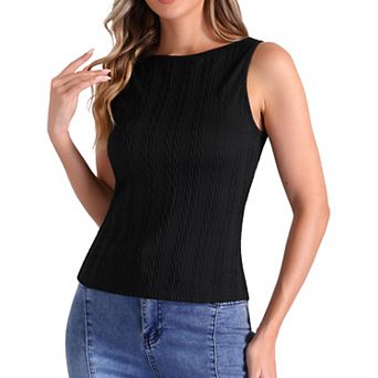 Textured Tank Top for Women's Knit Sleeveless Round Neck Fitted Basic Top