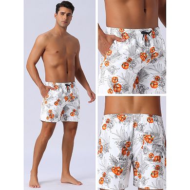 Men's Summer Hawaiian Pattern Drawstring Elastic Waist Mesh Lining Board Shorts