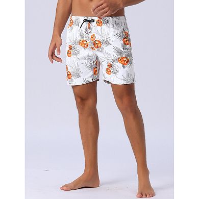 Men's Summer Hawaiian Pattern Drawstring Elastic Waist Mesh Lining Board Shorts