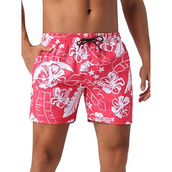 Men's Summer Hawaiian Pattern Drawstring Elastic Waist Mesh Lining Board Shorts
