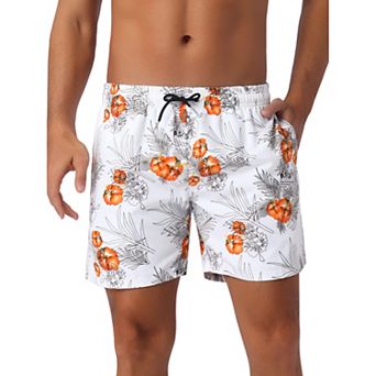 Men's Summer Hawaiian Pattern Drawstring Elastic Waist Mesh Lining Board Shorts