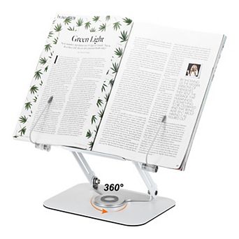 Acrylic Book Stand for Reading, Adjustable Book Holder with 360°Swivel Base, Desktop Cookbooks Stand