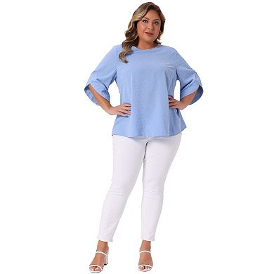 Plus Size Tops for Women Round Neck Petal Sleeve Swiss Dots Blouse T-shirt Casual Tops