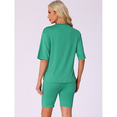 Womens 2 Piece Outfits Letter Printed Workout Short Sleeve T-Shirt Bodycon Shorts Lounge Sets