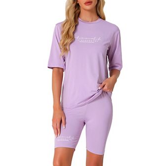 Womens 2 pc Outfits Letter Printed Workout Short Sleeve T-Shirt Bodycon Shorts Lounge Sets