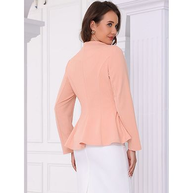 Work Office Blazer for Women's Stand Collar Long Sleeve Single Button Peplum Business Blazers