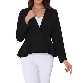 Work Office Blazer for Women's Stand Collar Long Sleeve Single Button Peplum Business Blazers
