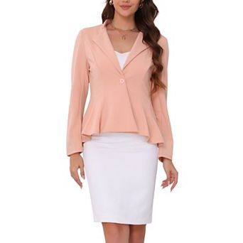 Work Office Blazer for Women's Stand Collar Long Sleeve Single Button Peplum Business Blazers