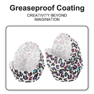 100 Pcs Cupcake Liners, Muffins Paper Baking Cups Wrappers Standard Greaseproof Leopard Print