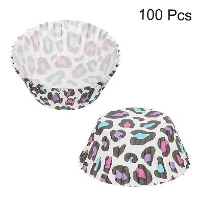 100 Pcs Cupcake Liners, Muffins Paper Baking Cups Wrappers Standard Greaseproof Leopard Print