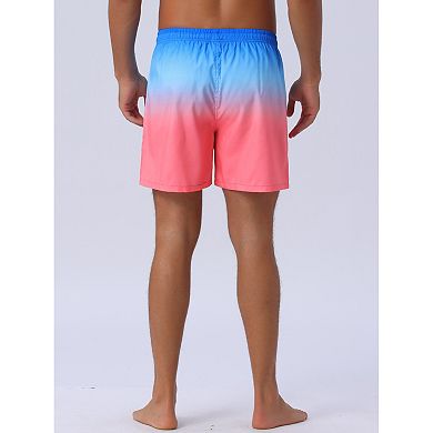 Men's Contrast Color Gradient Elastic Waist Summer Drawstring Beach Shorts