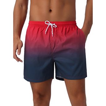 Men's Contrast Color Gradient Elastic Waist Summer Drawstring Beach Shorts