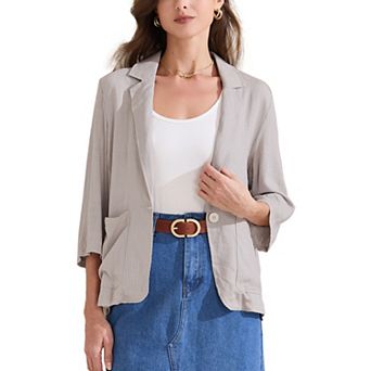 Women's Striped 3/4 Sleeves Casual One Button Notched Lapel Blazer