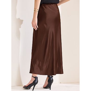 Women's Satin Maxi Skirt High Waist Drawstring Cocktail Wedding Skirts