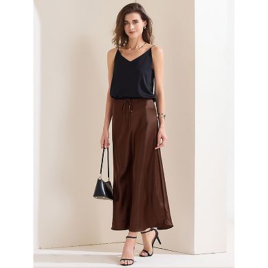 Women's Satin Maxi Skirt High Waist Drawstring Cocktail Wedding Skirts