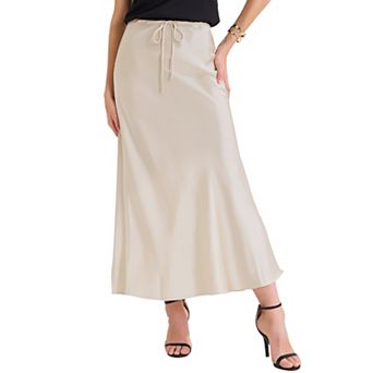 Women's Satin Maxi Skirt High Waist Drawstring Cocktail Wedding Skirts
