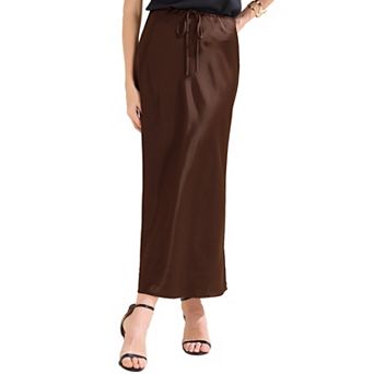 Women's Satin Maxi Skirt High Waist Drawstring Cocktail Wedding Skirts