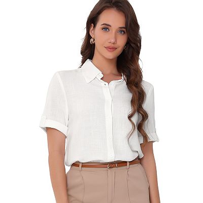 Summer Button Down Shirt for Women's Causal Short Sleeve Turn