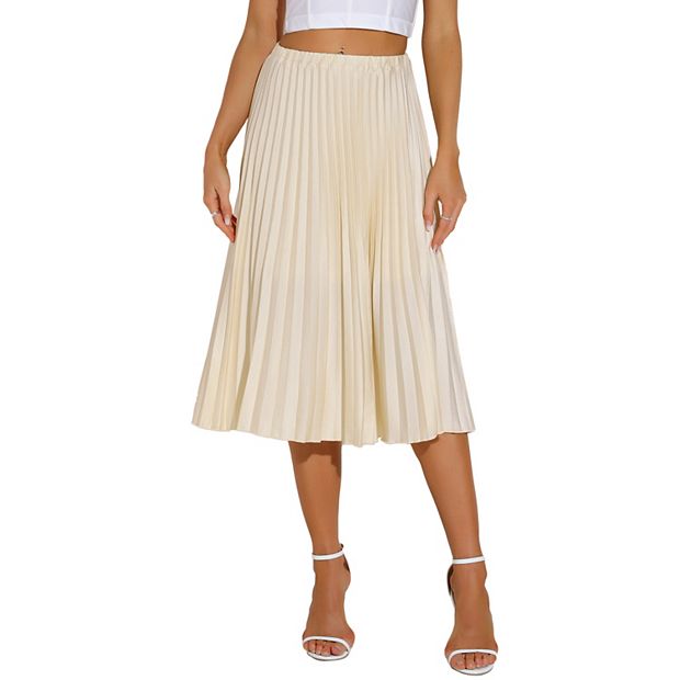 Pleated Midi Skirt for Women's Elastic Waist A-line Swing
