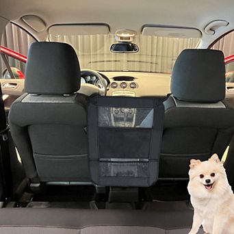 Dog Car Net Barrier, Secure Dog Car Barrier Behind Front Seat, Mesh Separator for Dogs Black