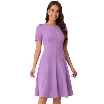 A-Line Work Dress for Women's Square Neck Ruched Short Sleeve Dresses