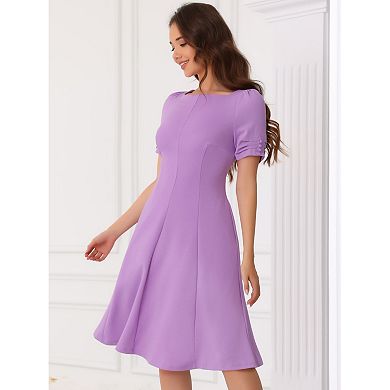 A-Line Work Dress for Women's Square Neck Ruched Short Sleeve Dresses