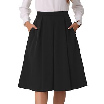 High Waist A-Line Skirt for Women's Flare Pleated Midi Skirt with Pocket