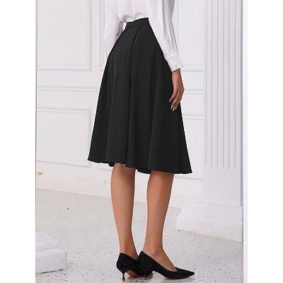 【Anyone more】Hick Nylon Flare Midi Skirt Flared a Line Midi Skirt for Women Side Zipper High Waist