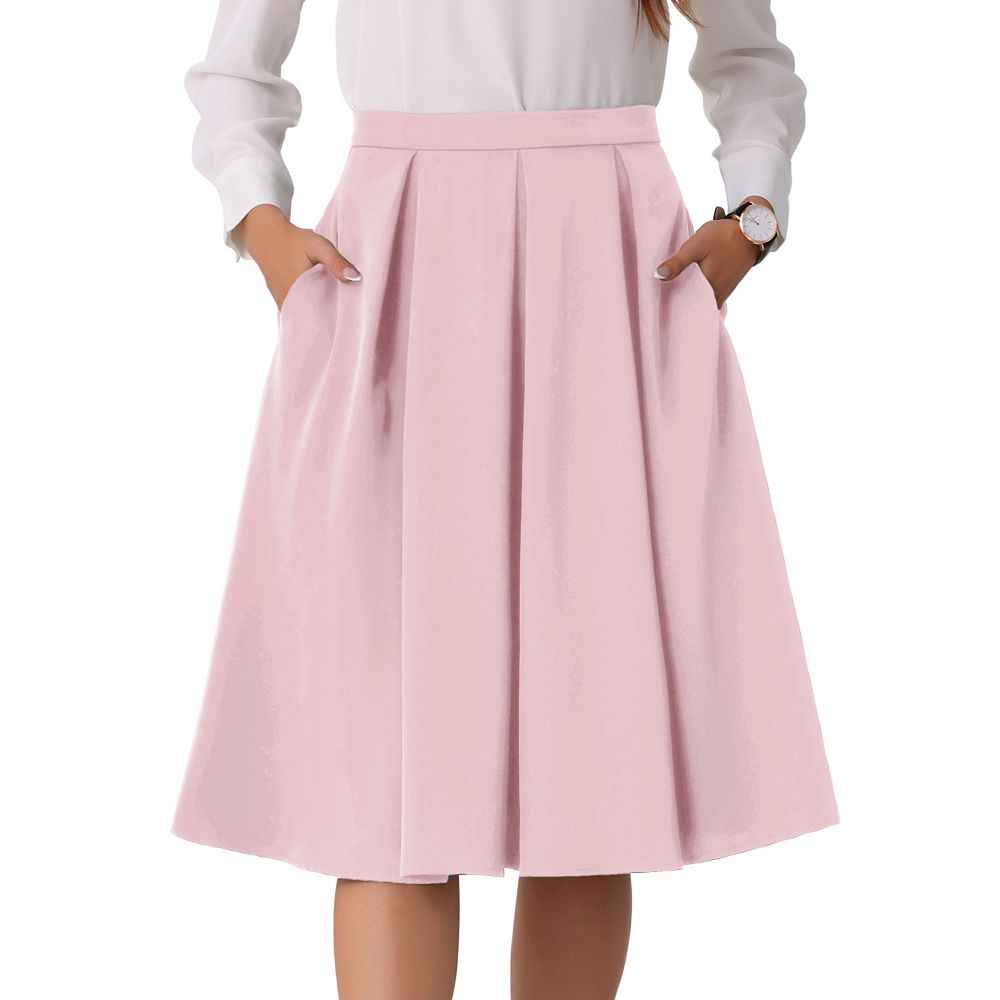 High Waist A-Line Skirt for Women's Flare Pleated Midi Skirt with